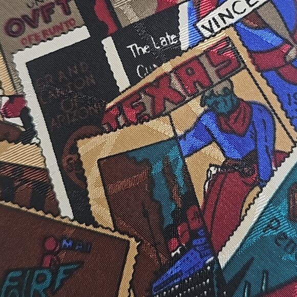 Rooster Novelty Tie Postage Stamps Burgundy Silk 56.6" - Picture 6 of 6